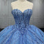 Shiny Ball Gown Blue Tulle A-Line Long Party Prom Dresses,Evening Dress CHP0361