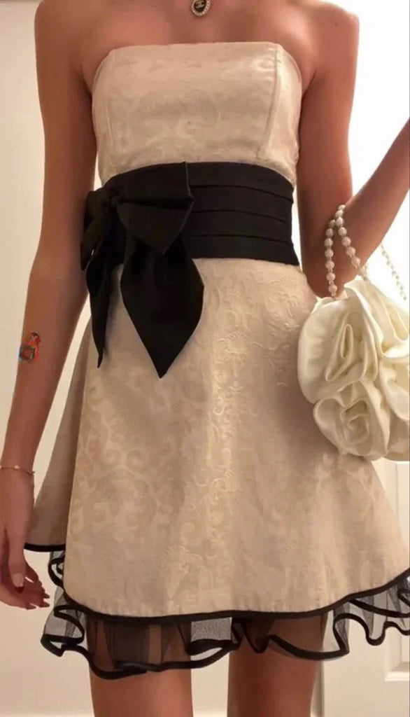 Chic Strapless Short Party Dress, Homecoming Dress With Bow CHH0194