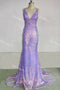 Sparkly Lavender V Neck Mermaid Prom Dress, Sequined Long Evening Gown CHP0270
