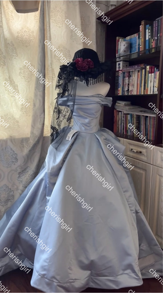 Light Blue Satin Ball Gown Prom Dress With Pleats, Princess Quinceanera Dresses CHP0407