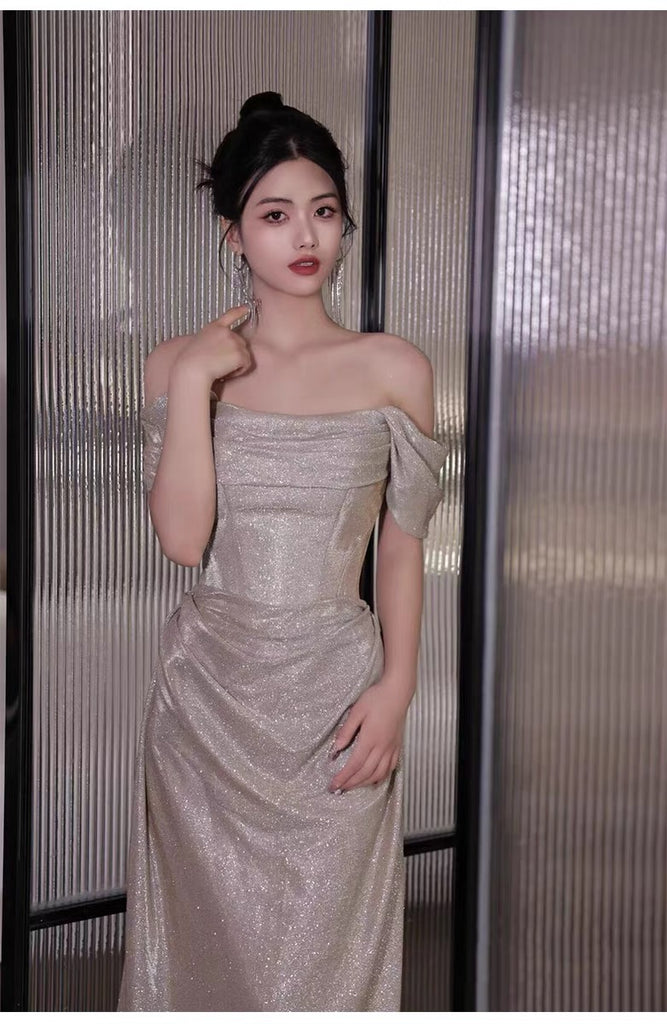 Off-the-Shoulder Red A-Line Sleeveless Long Prom Dress, Evening Gown CHP0336