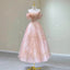 Pink Tulle Lace Short A-Line Prom Dress, Cute Off the Shoulder Party Dress CHP0319