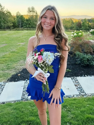 Blue Chiffon Strapless Homecoming Dress, Hoco Dress CHP0457