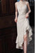 Spaghetti Straps V Neck Mermaid Formal Gown, Asymmetrical Prom Dress With Ruffles CHP0298