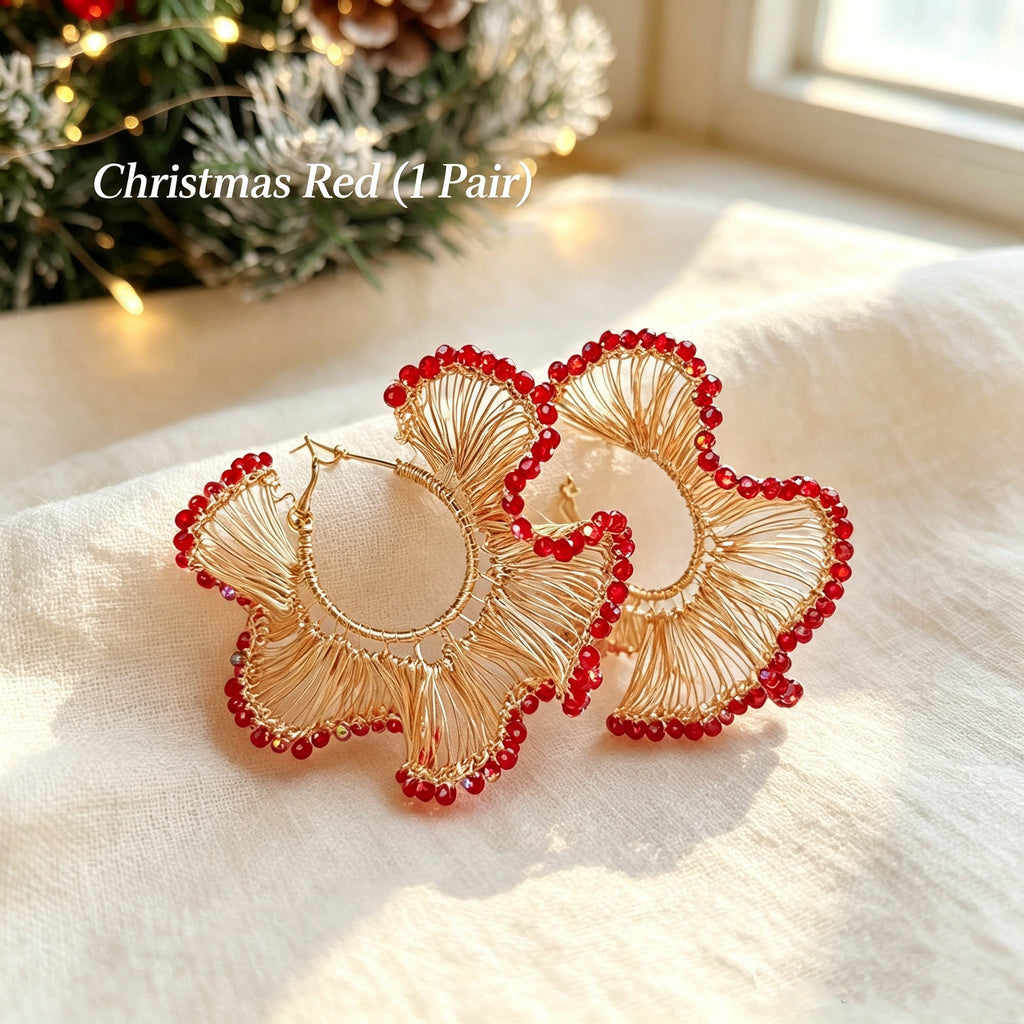 Limited Christmas Wire Crochet Romantic Ruffled Skirt Earrings, Crystal Art Jewelry CHJ1008