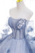 Off The Shoulder Blue Tulle Prom Dress With Flowers, Princess Quinceanera CHP0254