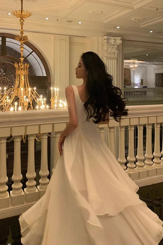 a line square neckline prom dress A-line Square Neckline 3/4 Sleeve Floor-Length Tulle Prom Dress with Pleated Sequins S7547P - Prom Dresses