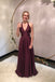 A-Line Deep V Neck Long Party Prom Dresses With Slit,Evening Dress CHP0362