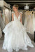 A Line Tiered Ruffles Lace Appliques V Neck Tulle Wedding Dress, Beach Bridal Gown CHW0198