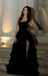 Black A Line Ruffle Sequin Prom Dresses, Evening Gown CHP0463