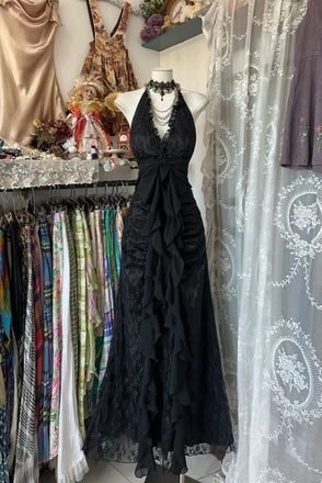 Black Halter V Neck Long Prom Dress,Long Evening Gowns CHP0439