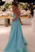 Blue Strapless Prom Dresses Elegant Satin Long Evening Dresses, Formal Dresses CHP0302