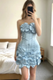 Blue 3D Floral Corset Strapless Mini Prom Homecoming Dress CHH0201