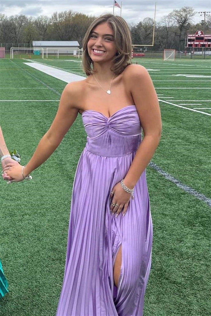 Chic A Line Sweetheart Purple Long Prom Dress with Slit, Evening Gowns CHP0431