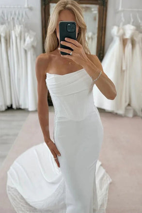 Elegant Mermaid Scoop Neck Elastic Satin Wedding Dress With Sequins CHW0203