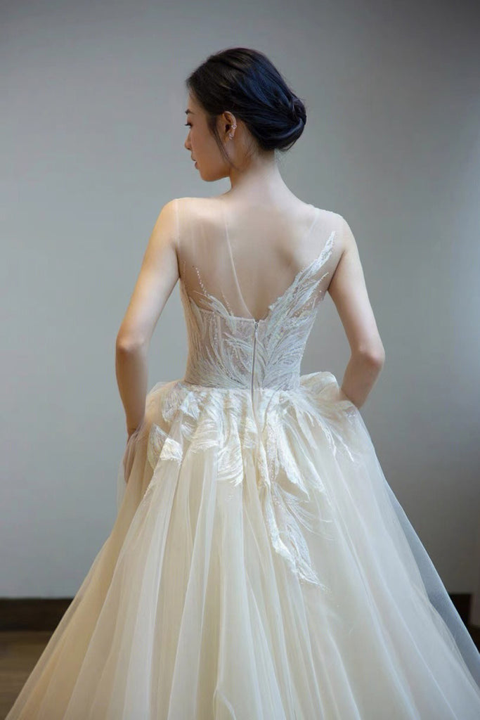 Elegant Sheer Neck A-Line Long Party Prom Dresses,Evening Dress CHP0360