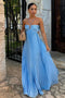 Halter Blue Chiffon A-Line Long Formal Party Dress With Pleats CHP0426