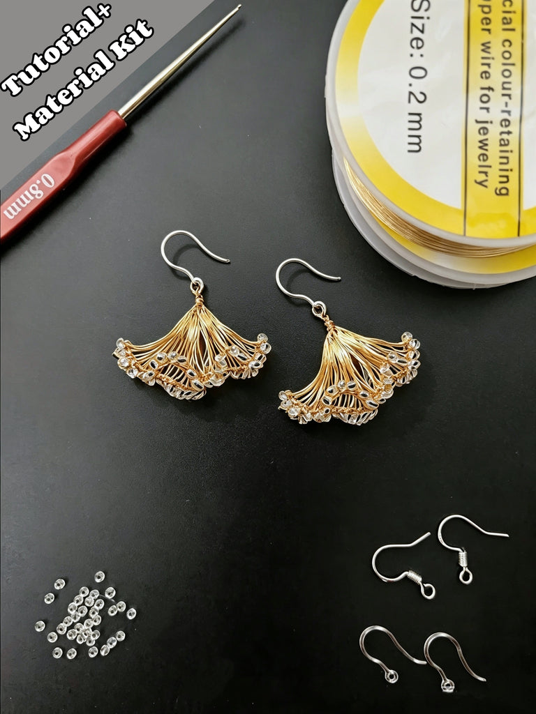 Handmade Wire Wrapped Ginkgo Leaf Earring (Tutoria + Material Kit), DIY Jewelry Kit CHJ1018