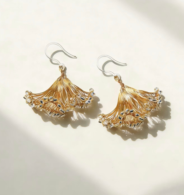 Handmade Wire Wrapped Ginkgo Leaf Earring (Tutorial + Material Kit), DIY Jewelry Kit CHJ1018