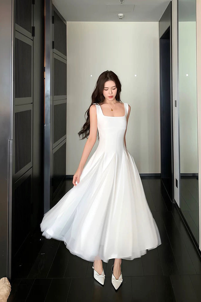 A Line Square Neck Prom Dress, Ankle Length Elegant Evening Gown CHP0461