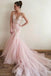 Pink Mermaid Sheer V Neck Wedding Dress With Applique, Bridal Gown CHW0178
