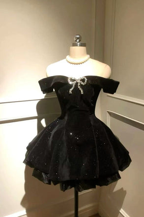 Off-the-Shoulder Mini Prom Dresses With Bowknot, Fashion Short Homecoming Gown CHH0189