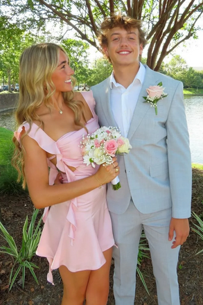 Pink A-Line Homecoming Dress With Ruffles, A Line New Arrival Prom Gown CHP0453