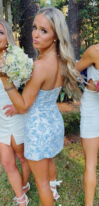 bodycon homecoming dresses 2021 Blue Homecoming Dress 2021 Bodycon Sleeveless Summer Short / Mini Lace Floral Summer 12 / Custom Color