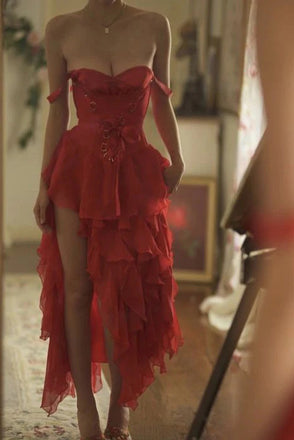 Red Off The Shoulder Evening Dresses Fashion Party Dress Prom Gown CHP0375