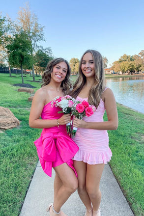 Spaghetti Straps Pink Homecoming Dresses, A-Line Mini Graduation Dress chh0182