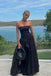 Strapless Black A-Line Long Evening Dress, Party Dresses with Slit CHP0438