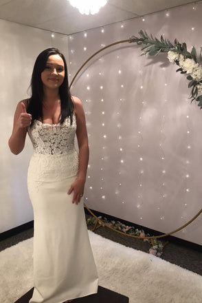 Stunning Spaghetti Straps Mermaid Lace Boho Bride Dress, Wedding Gown CHW0191