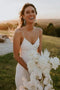 Simple Mermaid Satin Spaghetti Straps V-Neck Beach Wedding Dress CHW0170
