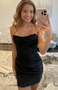 Black Elastic Satin Homecoming Dress With Applique, A Line New Arrival Prom Gown CHP0456