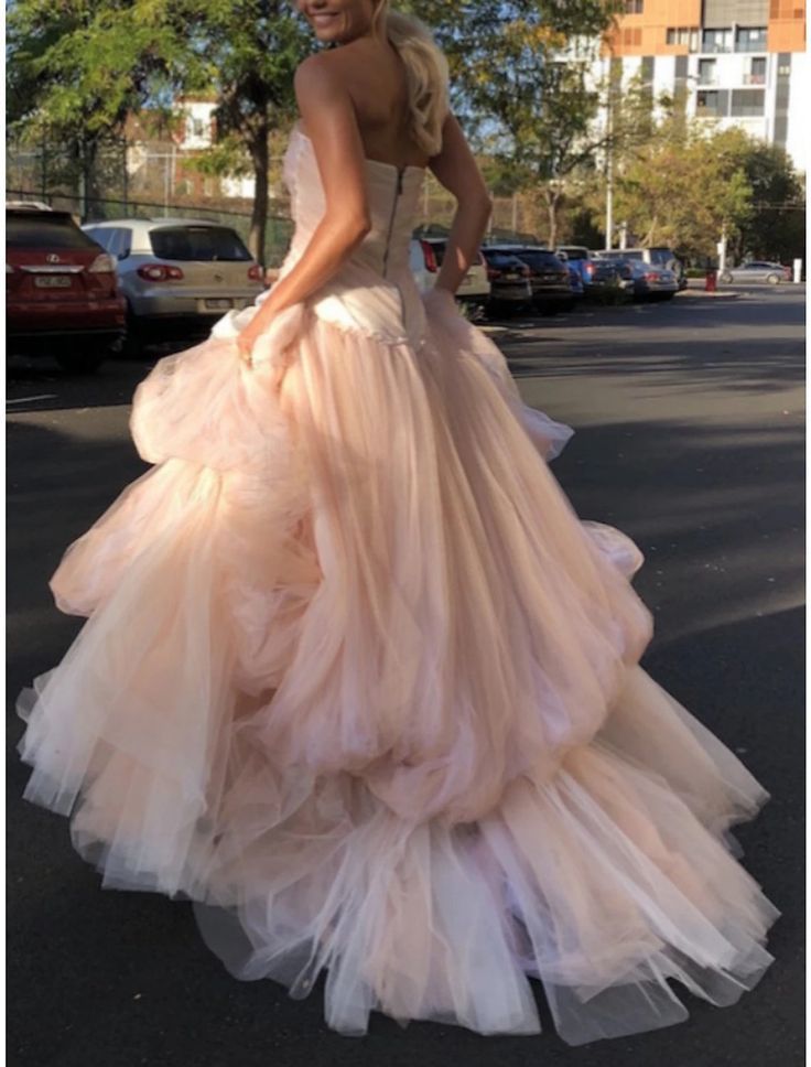Strapless Pink Tulle A-Line Prom Dresses, Party Dress CHP0424