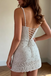 Stunning Spaghetti-Straps Beaded Pearl Mini Ivory Prom Gown Homecoming Dress CHH0198