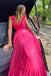 Ruffle Shoulder Plunging V Neck A-line Lace-Up Long Prom Dress CHP0261
