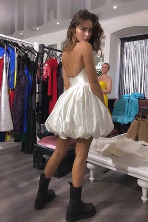 Off White Backless Homecoming Dress A Line Cute School Party Dress CHH0195
