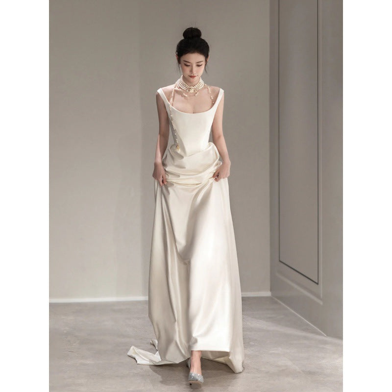 Satin A Line Long Wedding Dresses, Elegant Wedding Dress CHW0202