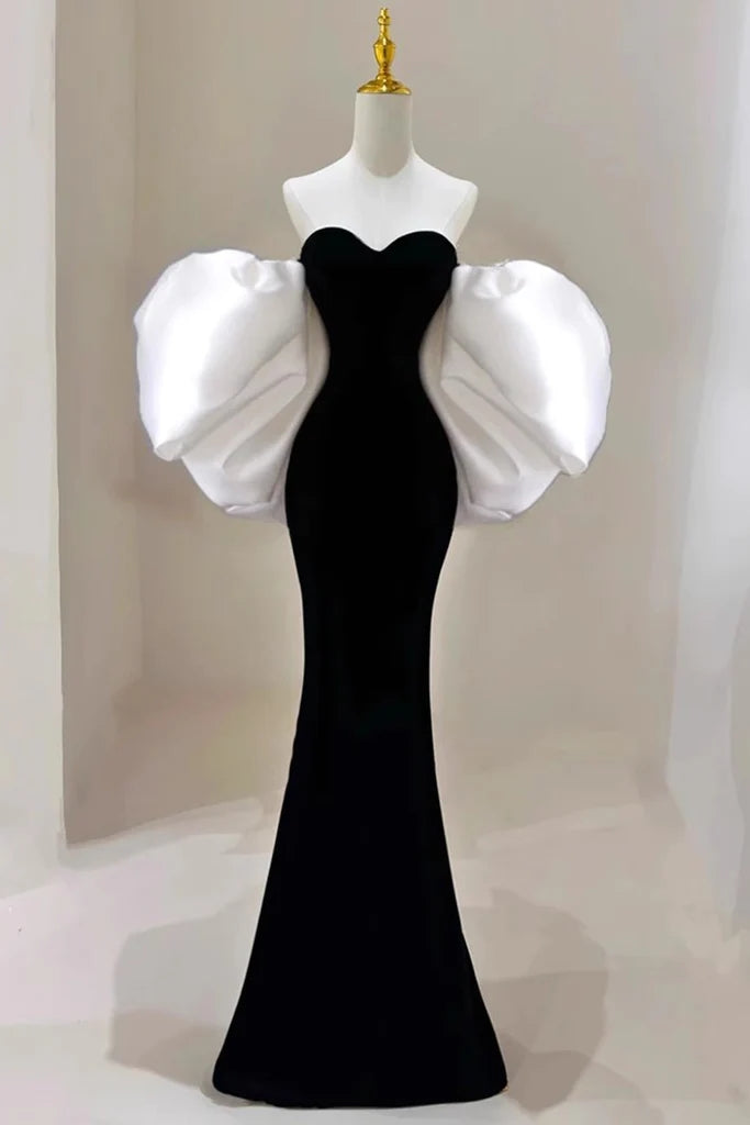 Black Sweetheart Mermaid Velvet Prom Dress With Removable Sleeves CHP0329