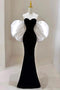 Black Sweetheart Mermaid Velvet Prom Dress With Removable Sleeves CHP0329