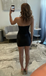 Black Elastic Satin Homecoming Dress With Applique, A Line New Arrival Prom Gown CHP0456