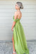 Simple Clover A-Line Satin Off the Shoulder Evening Dresses Long Prom Dresses CHP0263