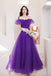 Off The Shoulder Purple Tulle Prom Dress, A line Evening Dress With Applique CHP0255