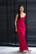 Hot Pink Velvet Long Party Prom Dresses With Slit, Strapless Evening Dresses CHP0341