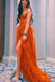 Orange Sweetheart Long Prom Dresses with Lace, Tiered Tulle Evening Dress With Slit CHP0258