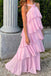 Halter Pink Chiffon Floor Length Prom Dress With Layers ,Formal Gown CHP0338