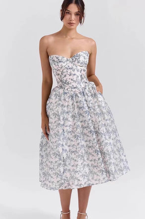 Strapless Prom Dress, Homecoming Dress With Floral CHP0445