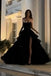Black A Line Ruffle Sequin Prom Dresses, Evening Gown CHP0463