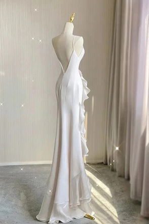 Simple Chiffon Sheath V Back Wedding Dress,Bridal Dresses With Ruffles CHW0166